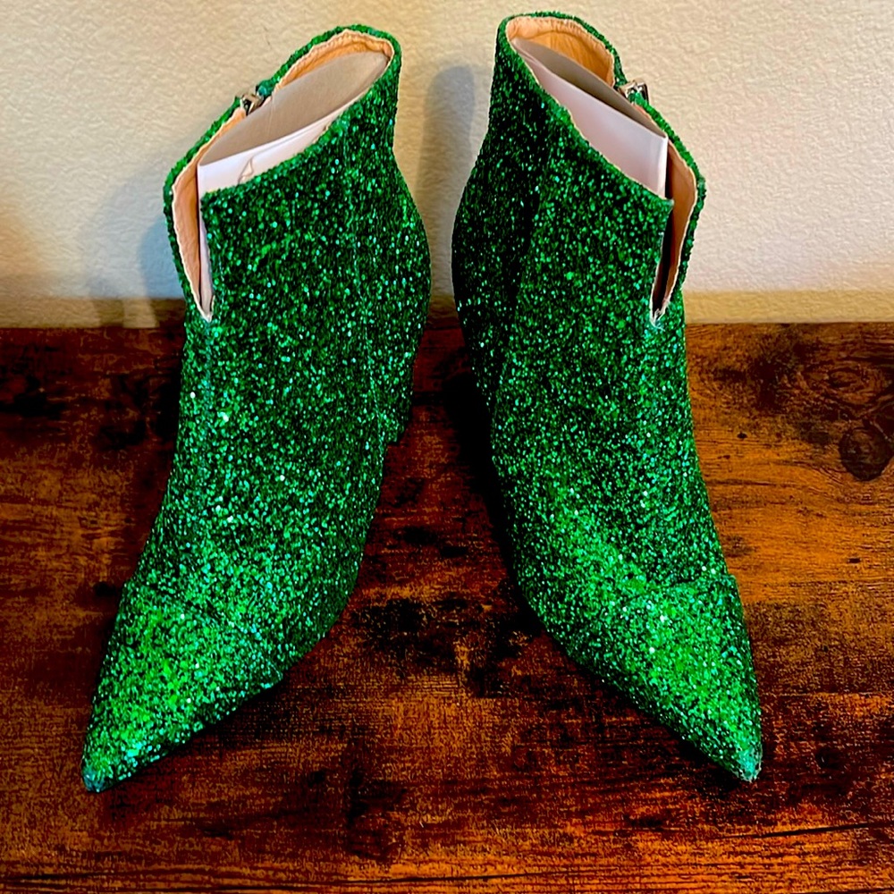 Green Sparkle Chunky Heeled Boots